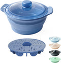 42oz Silicone Microwave Steamer For Cooking, Vegetable Steamer, Dark Blue