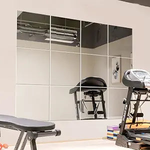 Murrey Home Wall Mirror for Home Gym Mirror, Full Length Mirrors Wall Mounted, Frameless Full Body Mirror Tiles for Wall, Door, Garage, 12" x12PCS