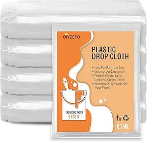 5 Pcs 9x12ft Plastic Drop Cloths for Painting, Plastic Tarp Waterproof Dustproof Multi-Purpose Furniture Cover Floor Wall Protection Film