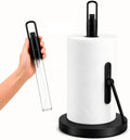 Paper Towel Holder with Spray Pump, All-in-One Countertop Paper Towel Stand with Refillable Bottle, One-Handed Tear Kitchen Roll Holder, Weighted Base, Matte Black
