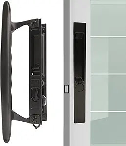 ACEPLANET Flush Mount Non-Keyed Sliding Glass Door Handleset, 6-5/8" H.C., Fits 1" to 1-1/8" Thick Doors, Features Night Lock & Hook Latch, Non-Handed, Florida Bronze