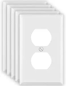 (5 Pack) One Gang Duplex Receptacle Cover Plates, Electrical Outlet Cover, White Painted Metal, 4.50" x 2.76" 1-Gang Standard Size, Made of Unbreakable Metal, Corrosive Resistant, For Duplex Outlet
