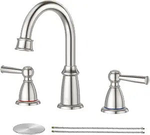 CREA 2 Handles Bathroom Faucet 3 Hole,8 Inch Widespread Bathroom Faucets with Pop Up Drain for Sink Overflow,3 Pieces Brushed Nickel Faucet for Bathroom Vanity Basin Mixer Tap(cPUC Supply Line)