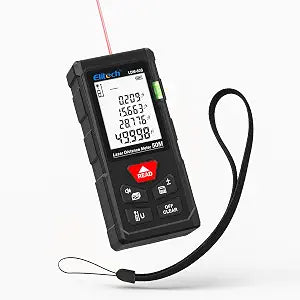 Elitech Laser Tape Measure, 165ft Laser Distance Meter with Bubble Level
