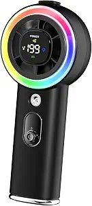Portable Fan with Mist, Rechargeable Cooling Handheld Misting Fan With RGB & Cool White Light, 1-199 Speed, LED Display, 4000mAh Battery for Travel, Outdoors, Makeup, Camping, Home & Office