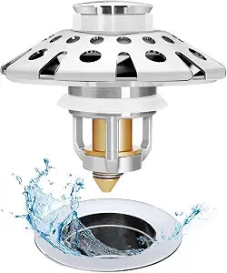 AzWzz Bathroom Sink Stopper with Hair Catcher, Pop Up Sink Drain Strainer