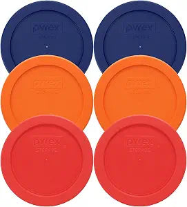 Pyrex 7200-PC 2 Cup (2) Blue & (2) Orange & (2) Red Lid - Made in USA