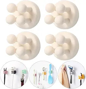 iBetterLife 4Pcs Self-adhesive Hooks Holders - Mounted to Wall Mirror for Clipping & Hanging Toothbrush Razor Towel Key Plug Cable, Utility Holder for Kitchen Bathroom Home Office Dorm Room Essentials