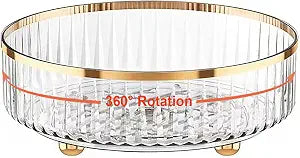 Rotating Skincare Makeup Organizer, 11" Round Lazy Susan, Turntable Vanity Organizers and Storage, Clear Large Spinning Cosmetic Perfume Display Cases (Clear)