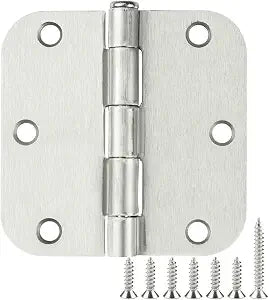 30 Pack Rounded Satin Door Hinges Brushed Nickel 3.5 Inch Interior 3 1/2 Inch 5/8" Radius Corners Iron Bifold Silver Residential Bed Room Hinge for Doors Hardware Controls House Decor Accessories