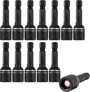 [12 Pack] Better magnetic force 5/16 Nut Driver Bits, 8mm(5/16 Inch) Magnetic Impact Nutsetter 1/4 Inch Hex Shank, Electrician Tools