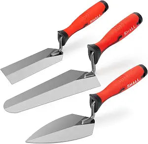 SHALL 3-Piece Masonry Tools Set, 6 Margin Trowel, 5.5 Pointing and 7 Gauging Trowel with Soft Grip Handle, Bricklaying Hand Tool for Concrete, Cement, Plaster, Tile Construction Projects