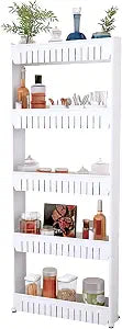 Lavish Home Slim Rolling Storage Cart, White, 21.5 x 5 x 52