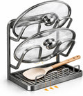 NUOREEL Kitchen Pot Lid Organizer, Extra-Wide Kitchen Pot Lid Storage Rack for Bigger Lids, Heavy-Duty Carbon Steel Frame with Reinforced ABS Base, Fits 30-32cm Lid (Grey)