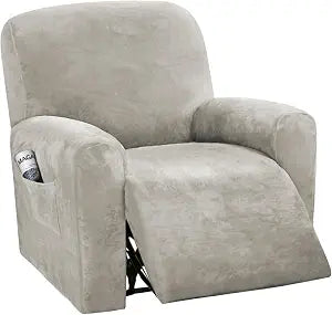 H.VERSAILTEX 4-Pieces Recliner Chair Covers Velvet Stretch Reclining Couch Covers for 1 Cushion Sofa Slipcovers Furniture Covers Form Fit Customized Style Thick Soft Washable(Small, Oatmeal)