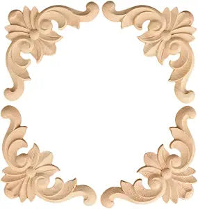 4Pcs Wood Carved Onlay Appliques, Unpainted Wooden Corner Carving Decals