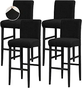 JIUZHEN Black Stretch Velvet Bar Stool Counter Covers Set of 4