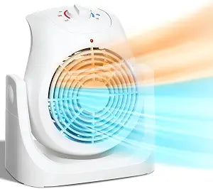 LifePlus 2 in 1 Heater Fan Combo, Portable Cooling Desk Fan, Air Circulator Fan 45 Tilt, 2 Wind Speeds, 1500W Overheat Protection Personal Small Floor for Home Office White