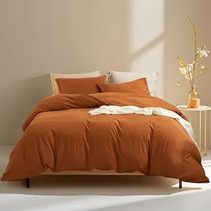 AOJIM Burnt Orange Duvet Cover Full Size Washed Microfiber