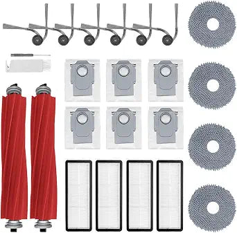 24Pcs Qrevo S Pro Accessories Kit Replacement Compatible with Roborock QV 35A/QX Revo Plus/Qrevo S Pro Robot Vacuum,2 Main Brush,4 Mop Cloth Pads,6 Side Brushes,4 HEPA Filters,6 Dust Bag,1 Clean Tool