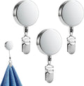JIEYU 3 Pcs Retractable Kitchen Towel Holder, Adhesive Stainless Steel Wall Mounted Towel Clip Hanger, 24In Extendable Towel Hook for Bathroom, Rv