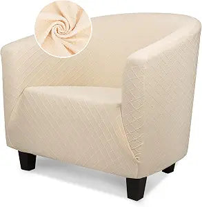 Club Chair Covers, 1 Piece Beige Club Chair Covers with Arms, Soft Stretch Tub Chair Slipcover Covers Sofa Covers Couch Cushion Removable Furniture Protector for Living Room Hotel Counter