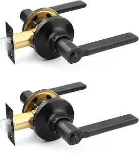 Mengico 2 Pack Privacy Door Handle, Matte Black Interior Door Knobs for Bed & Bath, Modern Keyless Door Lever Lock Reversible for Right & Left Sided