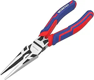 WORKPRO Premium 8 Needle Nose Pliers, Paper Clamp Precision, Heavy-Duty CRV Steel, Large Soft Grip with Wire Cutter, Long Nose Cutting Pliers, W031269