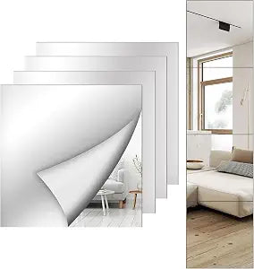 Shiftshade Mirror Wall Full Length,12X12 Inch Unbreakable Mirror Tiles for Bedroom Home Gym Door, Acrylic Squares Mirror Full Body Shatterproof Mirror Stickers for Walls,Mirror Sheets (4pcs)