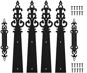 CCJH Metal Garage Door Decorative Hardware Hinges Carriage House Accents Screw Mounted 6 PCS Black (Braided Style)