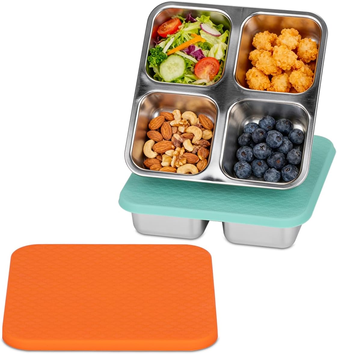 SUMERX 2 Pack Stainless Steel Snack Containers Set - 4 Compartment