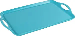 Reston Lloyd Calypso Basics Melamine Serving Ottoman Tray with Handles, Rectangular, Lemon, Lightweight, Durable, Multi-Purpose Use, Indoor, Outdoor, Camping, Server, Aqua-Blue