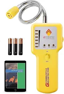 Gas Leak Detector  Portable Natural Gas Sniffer for Propane, Methane, LPG, LNG, Fuel & Sewer Gas  Combustible Gas Detector with 12" Flexible Probe for Home, RV, Industrial Use