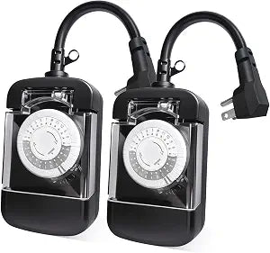 24 Hour Outdoor Mechanical Timer Switch with 2 Ground Outlets,2 PK