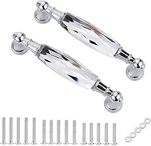 JUXYES Pack of 2 Crystal Cabinet Handles Pulls, Chrome Silver Glass Handle Decorative Drawer Pulls Modern Cupboard Door Handle Knobs for Dresser Drawer Cabinet Closet (3.75")