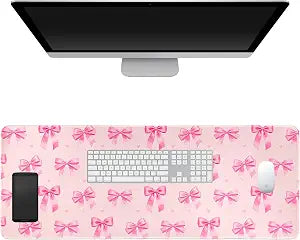 Pink Mouse Pad with Bow Pattern, 31.511.8in, Desk Decor (Pink)