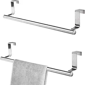 2 Pack Over Cabinet Door Towel Bar 36 cm/14.2 Inch, Stainless Steel Dish Towel Holder for Kitchen Cabinet, Hand Towel Rack Storage for Hang on Cupboard Bathroom Closet, Silver