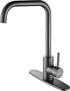 Square Bar Sink Faucet, Single Handle Bathroom Stainless Steel Faucet with 3 Hole Deck Plate, Modern High Arc Faucet for Kitchen Sink rv Camper Laundry Outdoor Farmhouse (Dark Grey, Large)