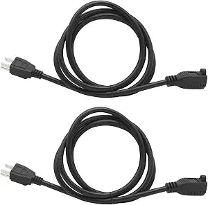 Newhouse Electric 6-Foot Black Power Extension Cord 2-Pack EXTCORD6FT-BL-2, Plug Extension Outlet Supports 2-Prong and 3-Prong Devices, Heavy-Duty Power Cord with Single Electrical Outlet
