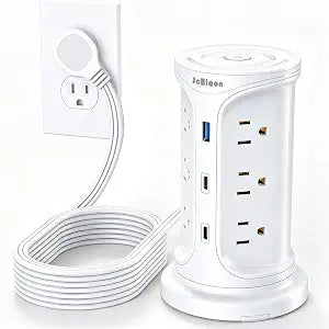 JcBlaon Power Strip Tower with Surge Protection, 5Sided Multi Plug, 6FT