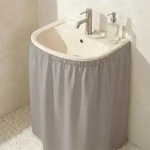 Sink Skirt Bathroom, Self Stick Adhesive Waterproof Fabric, Under Sink Curtain Skirt, Pedestal Sink Accessories Decor, Bathroom Storage Decor(Grey)