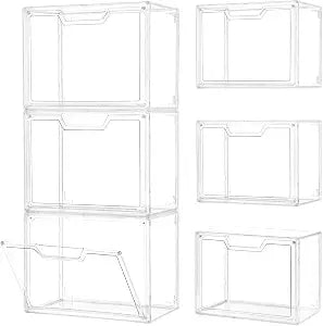 3 Pack Clear Storage Organizers with Lids, Storage Containers with Magnetic Door, Stackable Acrylic Display Case for Cosmetic, Multifunctional Storage Boxes for Dorm, Living Room, Bedroom Storage