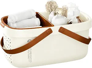 Pulseplay Portable Plastic Shower Caddy Basket with Handle Cream