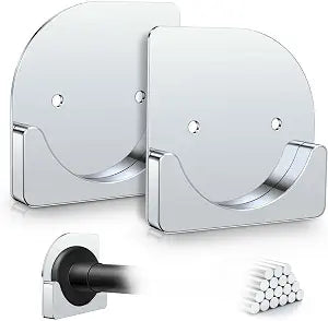 Metal Shower Curtain Rod Holders, Heavy Duty No Drill Adhesive Wall Mount or Screw Brackets, Rustproof Waterproof Rod Support for Bathroom, Fits All Shower Rods