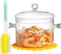 Clear Glass Cooking Pot With Lid And Brush And Silicone Hot Pads On Stove - 2L(68oz) Borosilicate Glass Simmer Pot And Pan With Cover - Glass Cookware Stovetop Pot Set For Pasta, Noodle, Soup, Milk