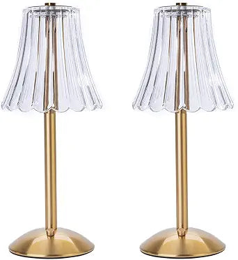 HEQET Cordless Table Lamps for Home,Table,Dining Room, Gold Rechargeable Lamps, USB Charge 12'' Tall LED Brass Portable Outdoor Indoor Table Lamp with Built-in Dimmer (Pack2 Gold Flower Lamp)