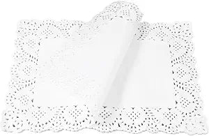 50PCS 14x12inch Rectangle Paper Doilies, Doilies for Dessert Trays, Lace Paper Dollies for Tables, Doilies for Furniture, White Disposable Placemats for Wedding Birthday Party Decor
