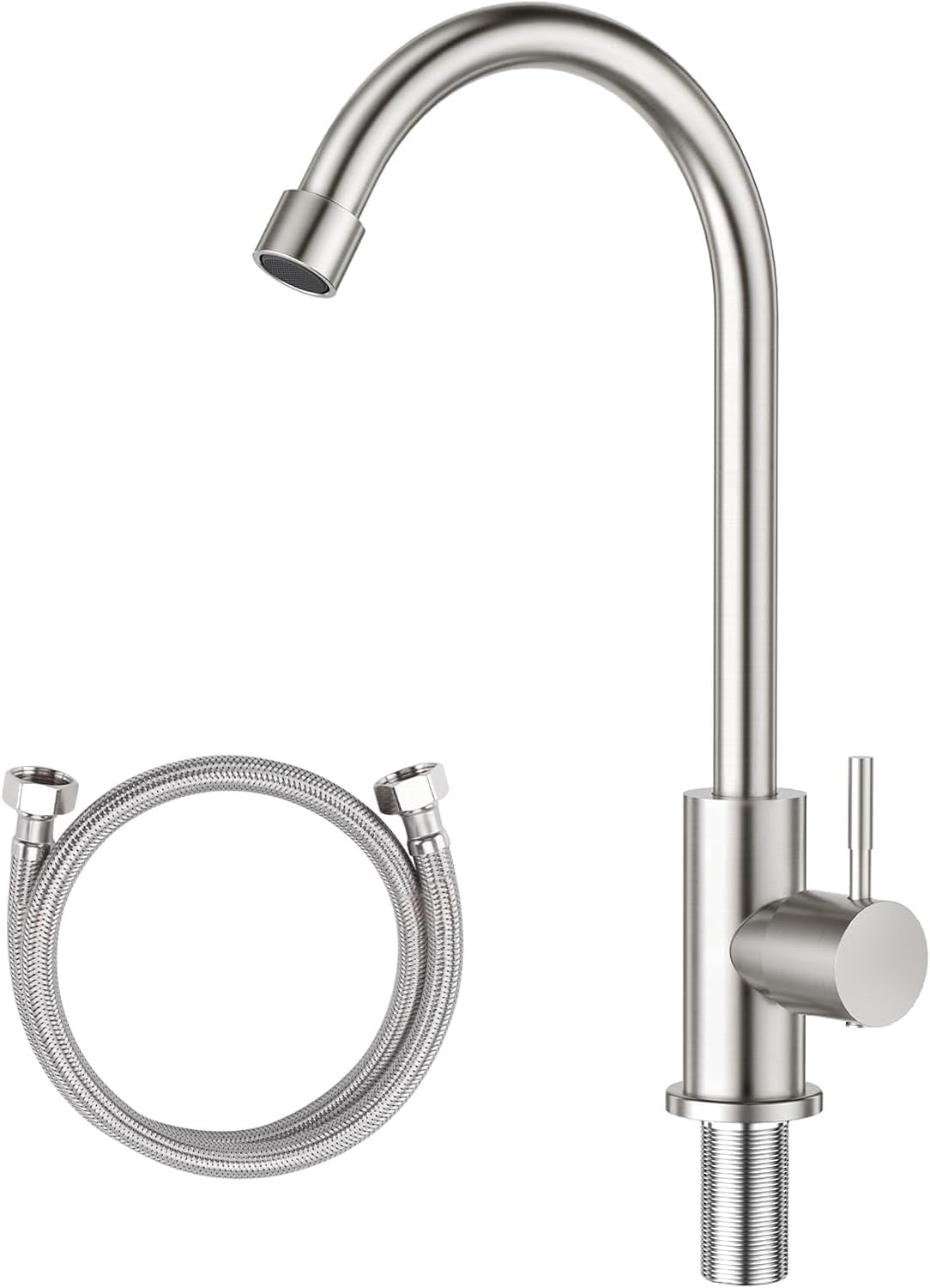 Brushed Nickel Stainless Steel High Arc Single Handle Single Hole Cold Water Faucet for Kitchen, Garden, Bar, Outdoor, Boat, Camping