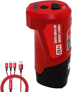 Tool Army M12 Portable Power Adapter & Power Station 48-59-1201, 49-24-2310 Compatible with Milwaukee M-12 12V Heated Jacket Battery, Red, MIL-M12