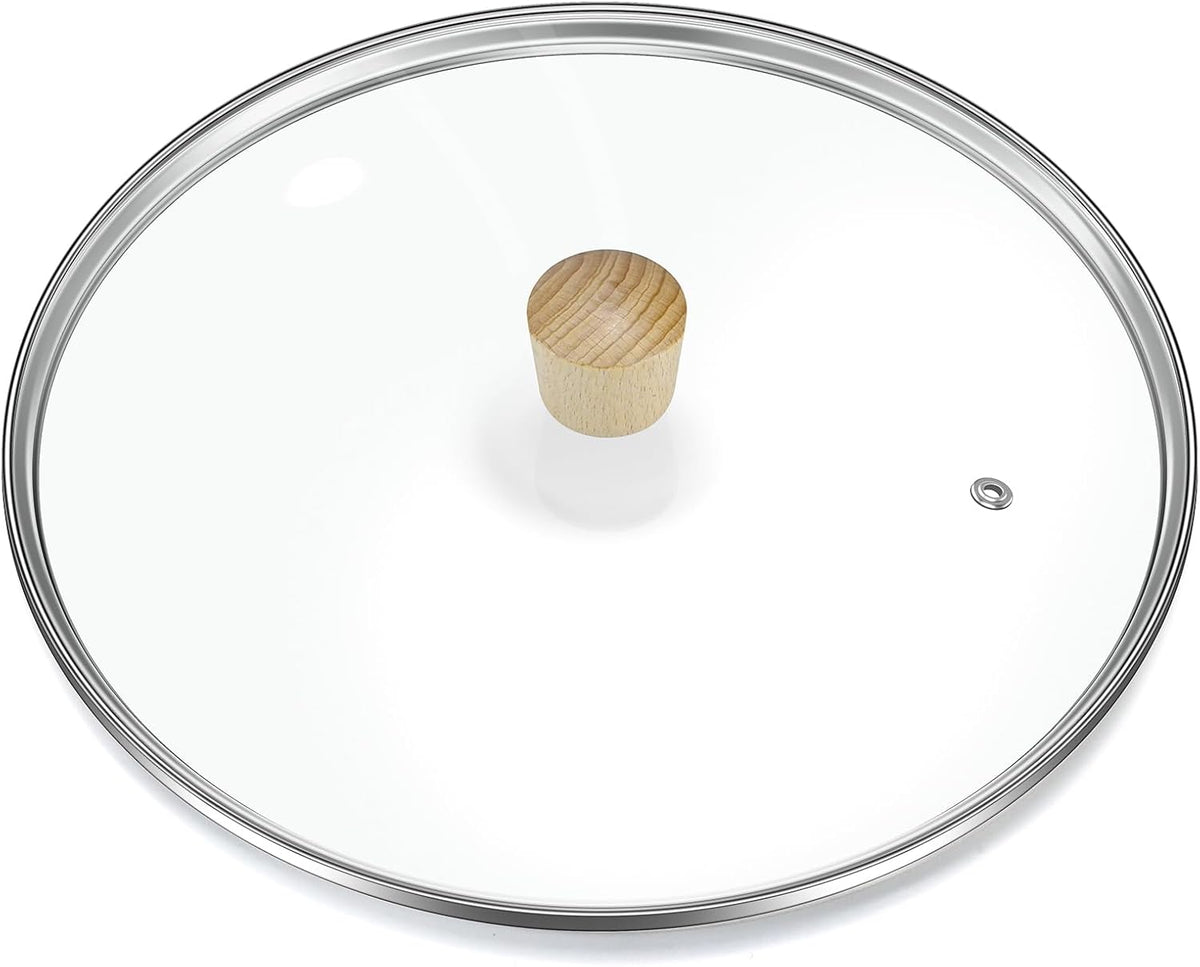 13.5 in (13.26"-13.66") Tempered Glass Lid, Pan and Pots Cover, Wooden Knob